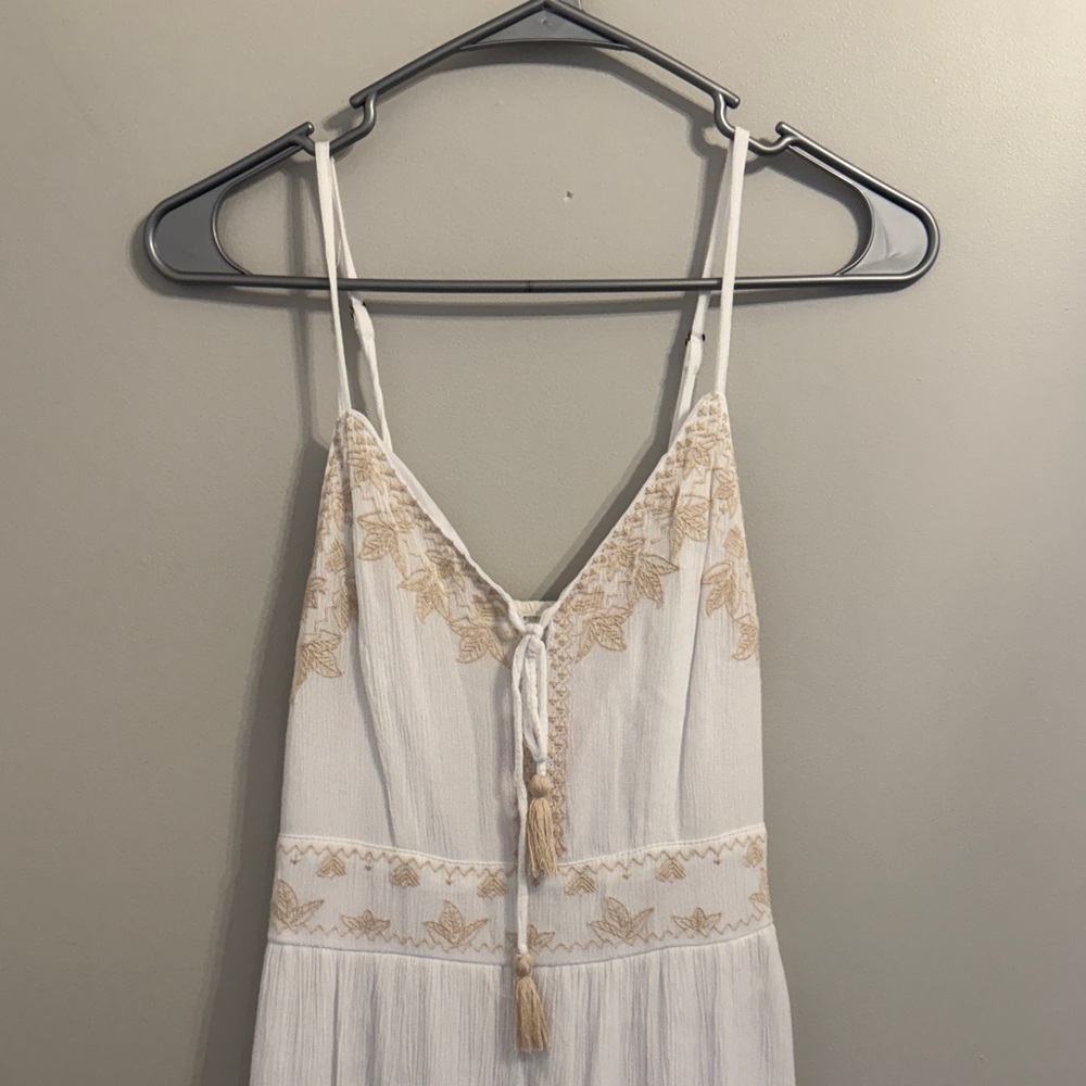 White Embroidered Maxi Dress with Tassel Tie - Picture 3 of 4